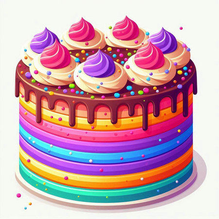 Birthday cake with colorful icing and sprinkles. Vector illustration.のイラスト素材