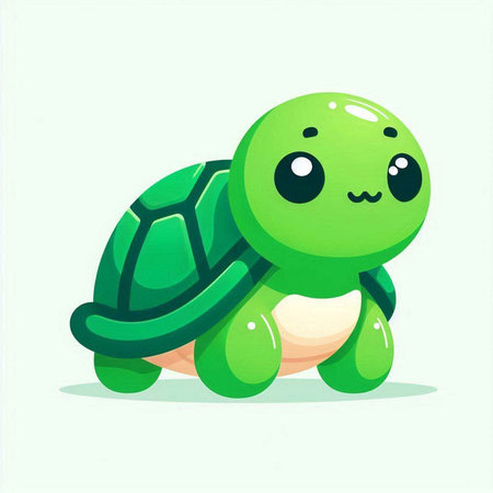 Cute cartoon turtle on a white background. Vector illustration in flat style.のイラスト素材