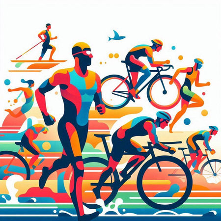 Cyclists, cyclists racing on the road, vector illustration.のイラスト素材