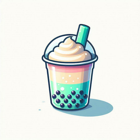 Milkshake with whipped cream in a cup. Vector illustration.のイラスト素材