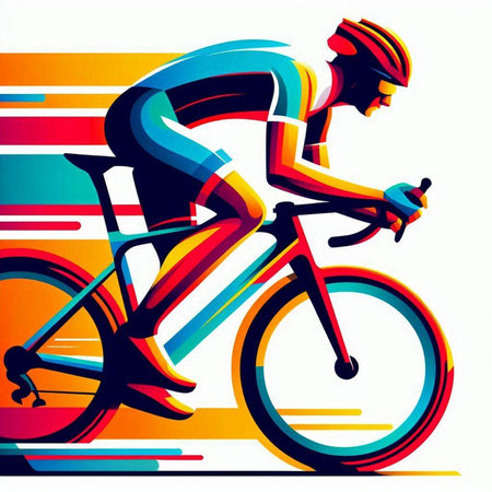 Cyclist riding a bicycle on colorful background. Vector illustration.のイラスト素材