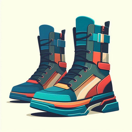 Hiking boots. Vector illustration of hiking boots. Cartoon style.のイラスト素材