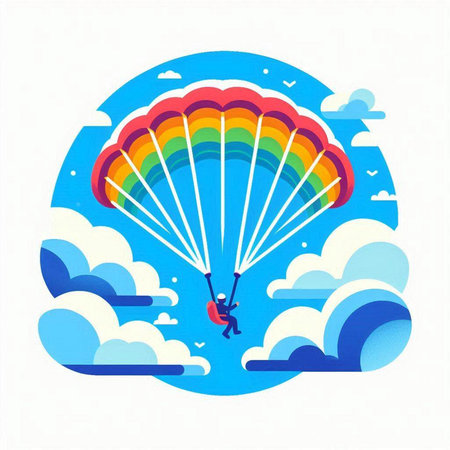 Parachutist flying in the sky with clouds. Vector illustrationのイラスト素材