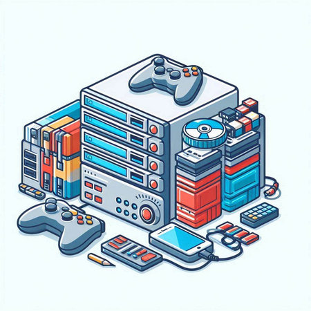 Isometric vector illustration of a video game console with a joystick.のイラスト素材