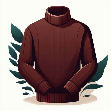 Vector illustration of a brown knitted sweater with leaves on a white backgroundのイラスト素材
