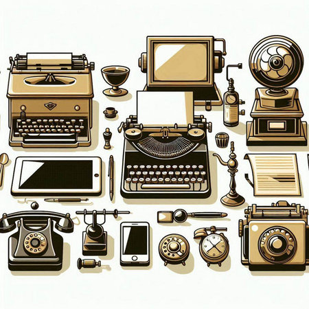 Vector illustration of a set of vintage and retro objects. Retro equipment.のイラスト素材