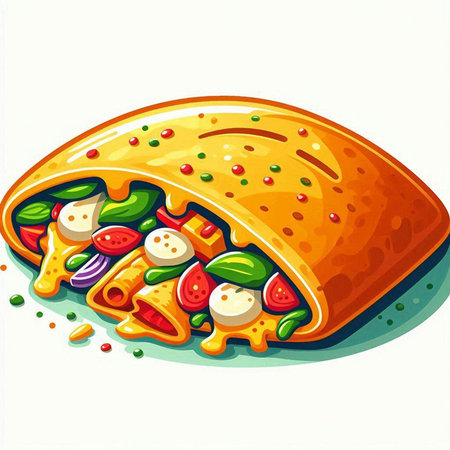 Illustration of a pizza with tomato, mozzarella and mushroomsのイラスト素材