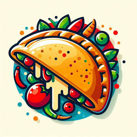 Illustration of a taco with tomato and cheese. Vector illustration.のイラスト素材