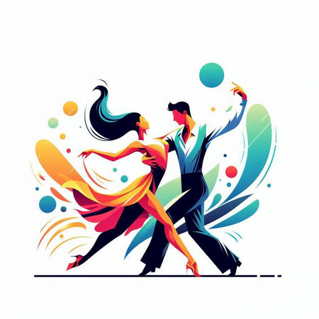Couple dancing tango. Colorful vector illustration on white background.のイラスト素材