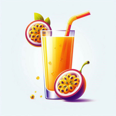 Vector illustration of a glass of passion fruit juice with a straw.のイラスト素材