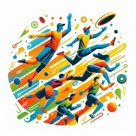 Soccer players in circle. Colorful vector illustration of soccer players on white background.のイラスト素材