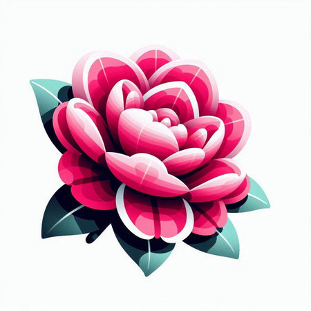Beautiful pink camellia flower on white background. Vector illustration.のイラスト素材