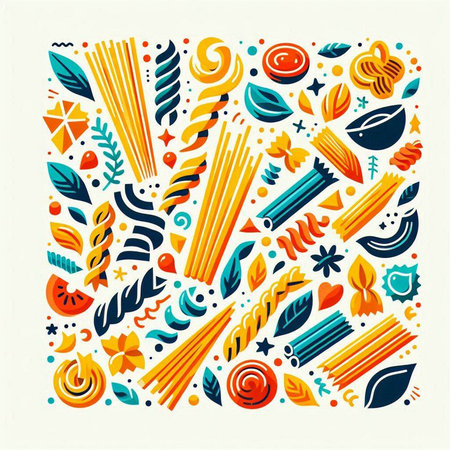 Vector illustration of Italian pasta pattern. Hand drawn pasta design elements and objects.のイラスト素材