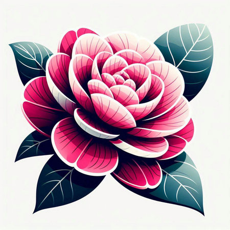 Illustration of a beautiful camellia flower on a white backgroundのイラスト素材