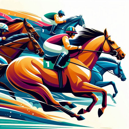 Jockey on horseback, jockey on the race, vector illustrationのイラスト素材