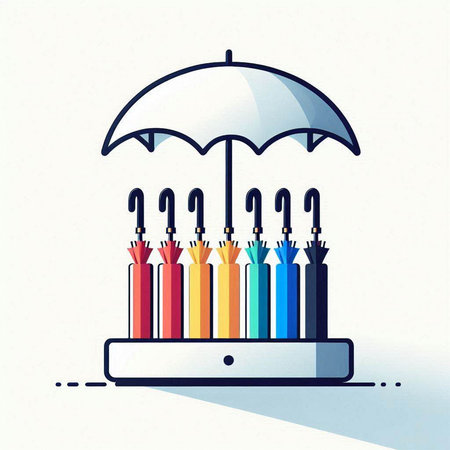 Illustration of an umbrella and pencils on a white background.のイラスト素材