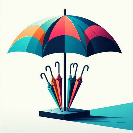 Colorful umbrella with umbrellas on white background. Vector illustration.のイラスト素材