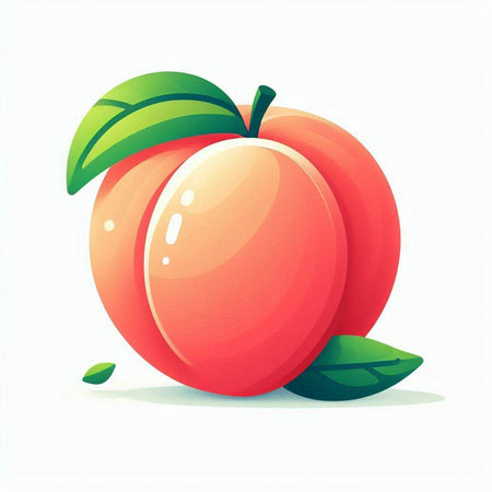 Peach with leaves. Vector illustration of fresh fruit isolated on white background.のイラスト素材