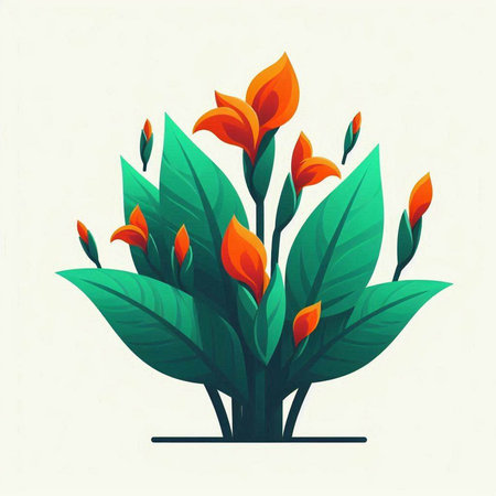 Flower with leaves and petals. Vector illustration in flat style.のイラスト素材