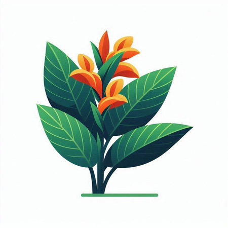 Beautiful orange flower on green leaves isolated on white background. Vector illustration.のイラスト素材