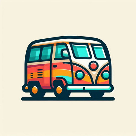 Vintage retro hippie bus. Vector illustration for your design.のイラスト素材