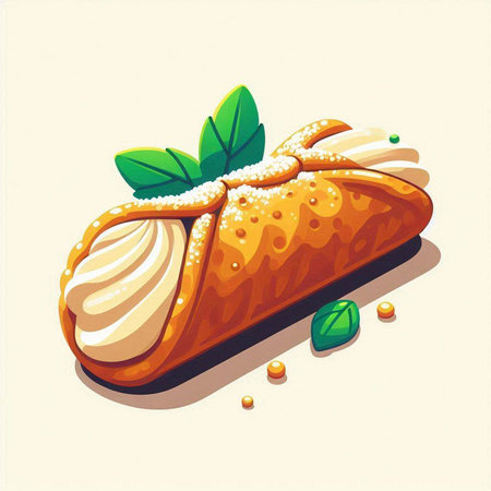 Illustration of a piece of pie with cream on a white backgroundのイラスト素材
