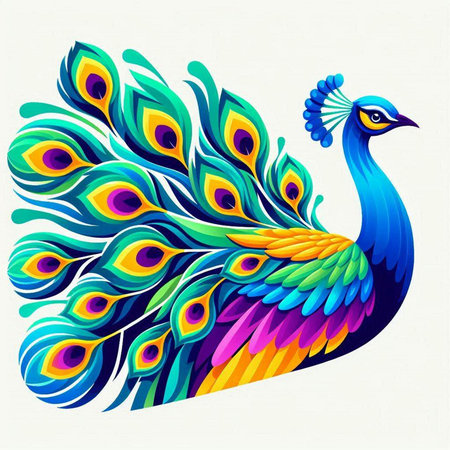 Peacock in rainbow colors on a white background. Vector illustration.のイラスト素材