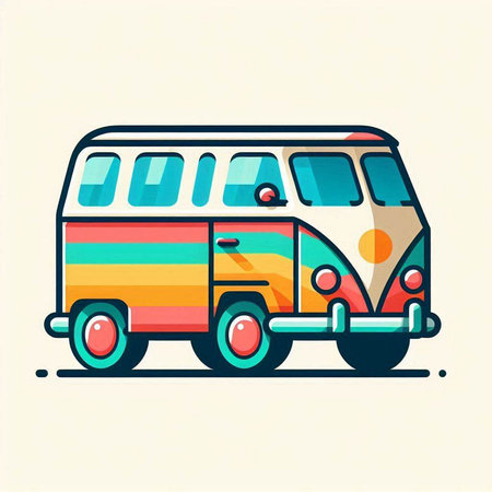 Colorful hippie bus, vector illustration in flat design style.のイラスト素材