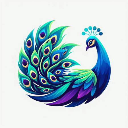 Peacock with colorful feathers on white background. Vector illustration.のイラスト素材