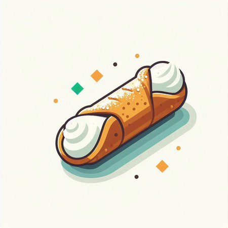 Coffee roll with whipped cream. Vector illustration in cartoon style.のイラスト素材