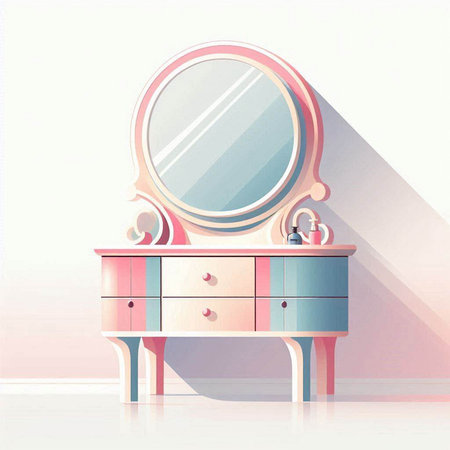 Vintage mirror and chest of drawers in the interior. Vector illustrationのイラスト素材