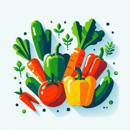 Vegetables vector illustration. Flat design of fresh organic food.のイラスト素材