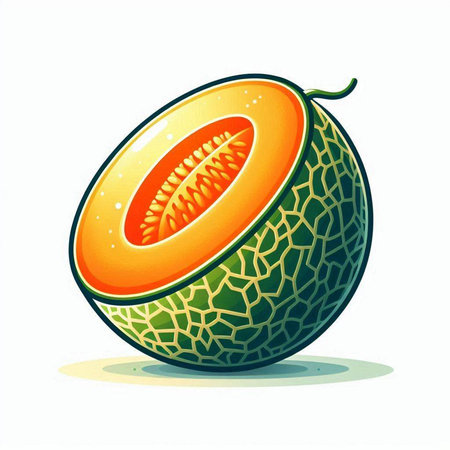 Melon fruit isolated on white background. Vector illustration. Eps 10.のイラスト素材