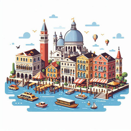Venice is the capital and largest city of Italy. Vector illustrationのイラスト素材