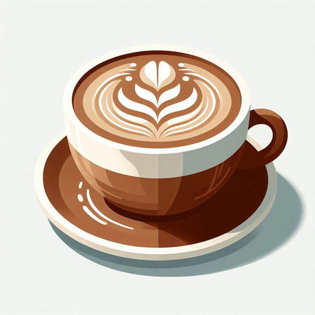 Coffee cup with latte art on white background. Vector illustration.のイラスト素材