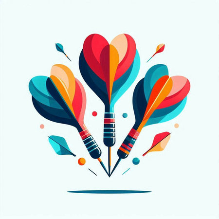 Colorful darts flying in the air. Vector illustration, flat designのイラスト素材