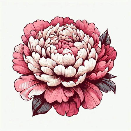 Peony flower. Hand drawn vector illustration. Isolated on white background.のイラスト素材