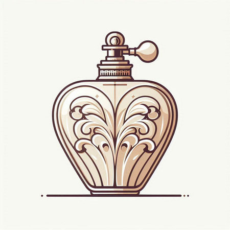 Perfume bottle with ornament in retro style. Vector illustration.のイラスト素材