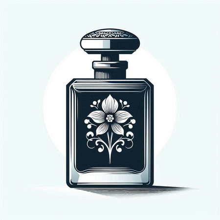 Perfume bottle with ornaments. Vintage vector illustration.のイラスト素材