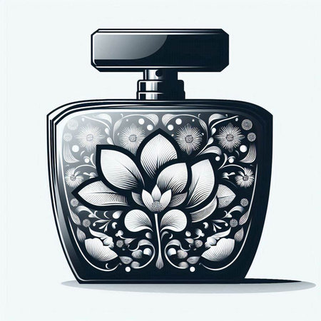 Perfume bottle with floral pattern on white background. Vector illustration.のイラスト素材