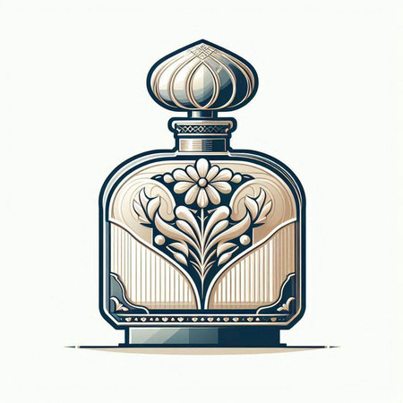 Perfume bottle with floral ornament on white background. Vector illustration.のイラスト素材