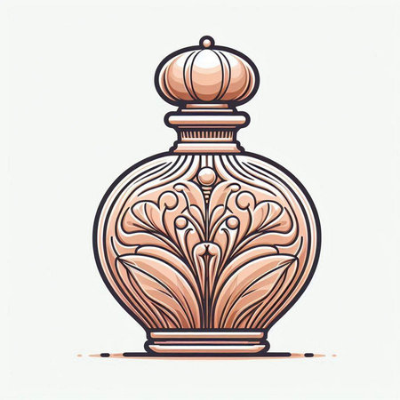 Perfume bottle with floral ornament isolated on white background. Vector illustration.のイラスト素材