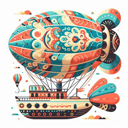 Colorful hot air balloon flying in the sky. Vector illustration.のイラスト素材