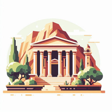 Ancient Greek temple in Athens, Greece. Vector illustration in flat styleのイラスト素材