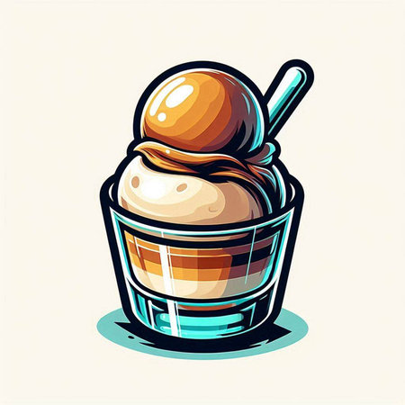 Ice cream in a glass cup with a spoon. Vector illustration.のイラスト素材