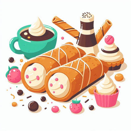 Coffee and sweets set. Vector illustration in cartoon style.のイラスト素材