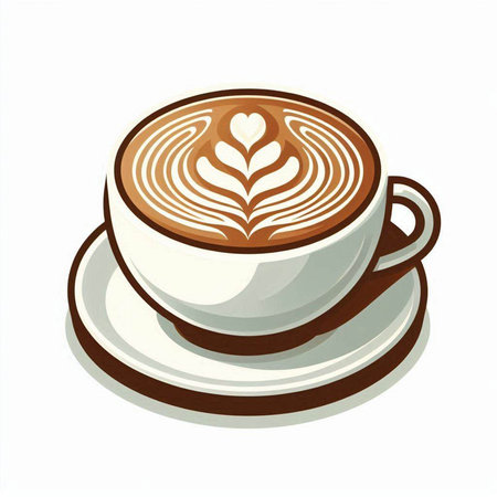Coffee cup with latte art on white background, vector illustrationのイラスト素材