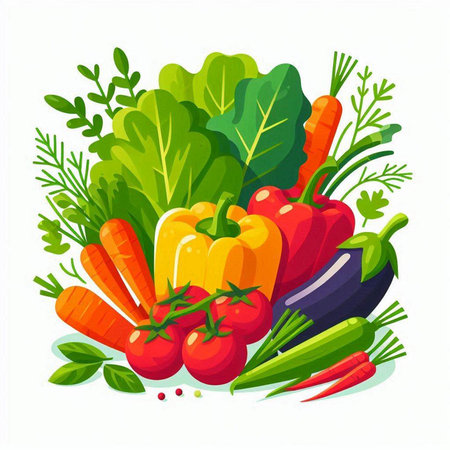 Vegetable vector illustration. Collection of fresh vegetables isolated on white background.のイラスト素材