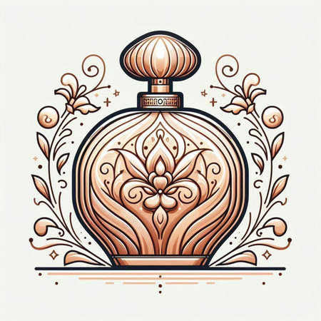 Perfume bottle with floral ornaments. Vector illustration.のイラスト素材