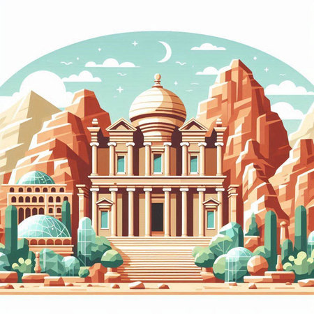 Illustration of ancient temple in the desert. Vector illustration for your designのイラスト素材